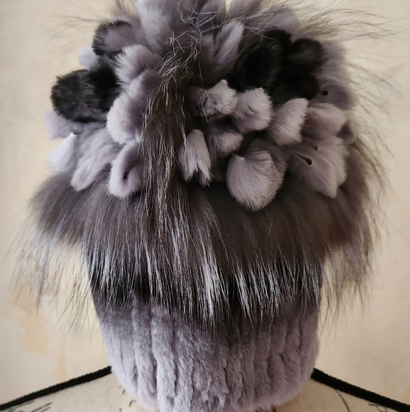 Women's Winter Gray Luxury Rex Rabbit Fur Hat~New - Picture 2 of 8